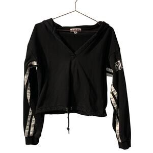 I AM GIA Womens Cropped Hoodie Size M Black Tiger Mist Spellout Waist Drawstring